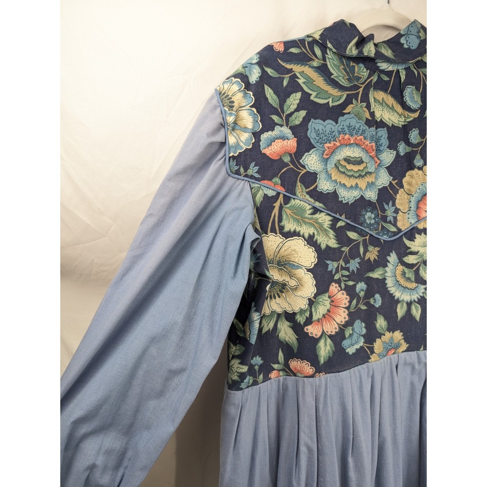Vintage Handmade Floral Prairie Maxi Dress Size XL Pearl Snap Western Chambray - Picture 9 of 12